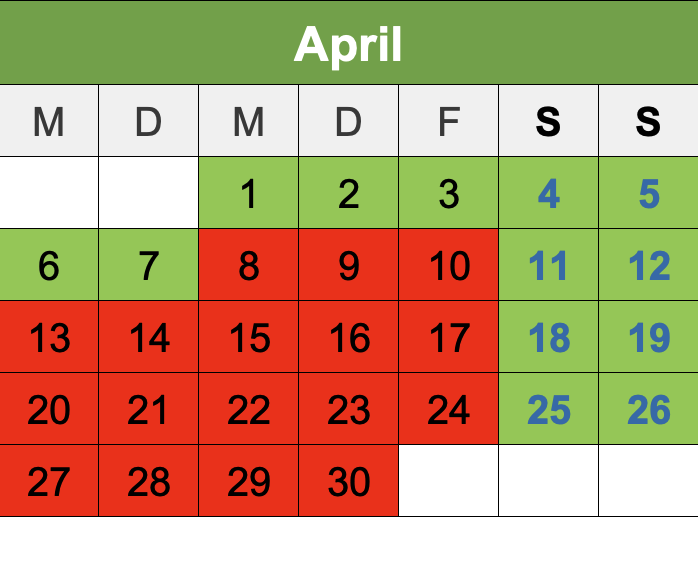 Kalendar April 2026