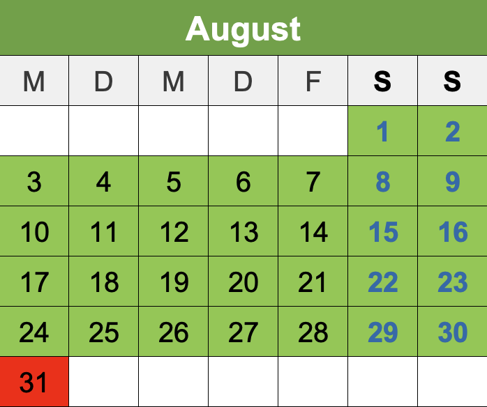 Kalendar August 2026