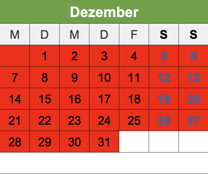 Kalendar Dezember 2026