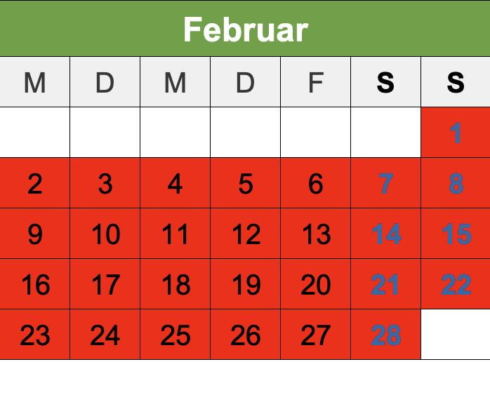 Kalendar Februar 2026
