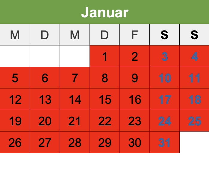 Kalendar Januar 2026