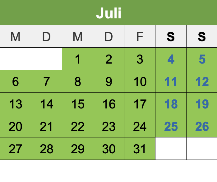 Kalendar Juli 2026
