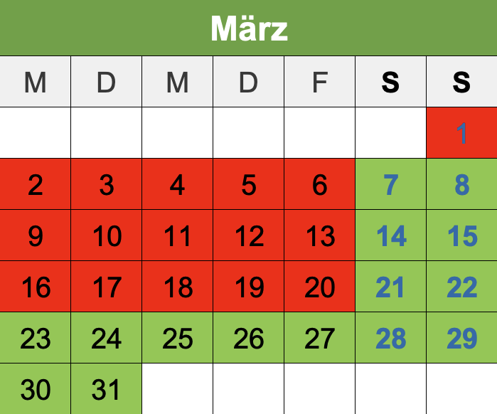 Kalendar März 2026