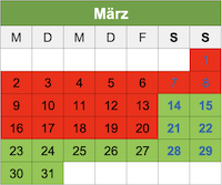 Kalendar März 2026