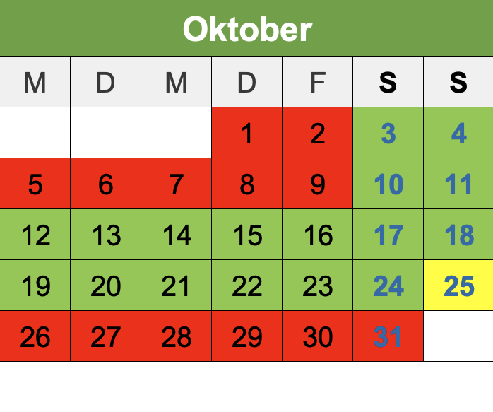 Kalendar Oktober 2026
